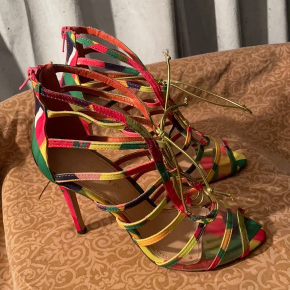 Yellow,green,pink, blue end purple with gold laces - Picture 1 of 6